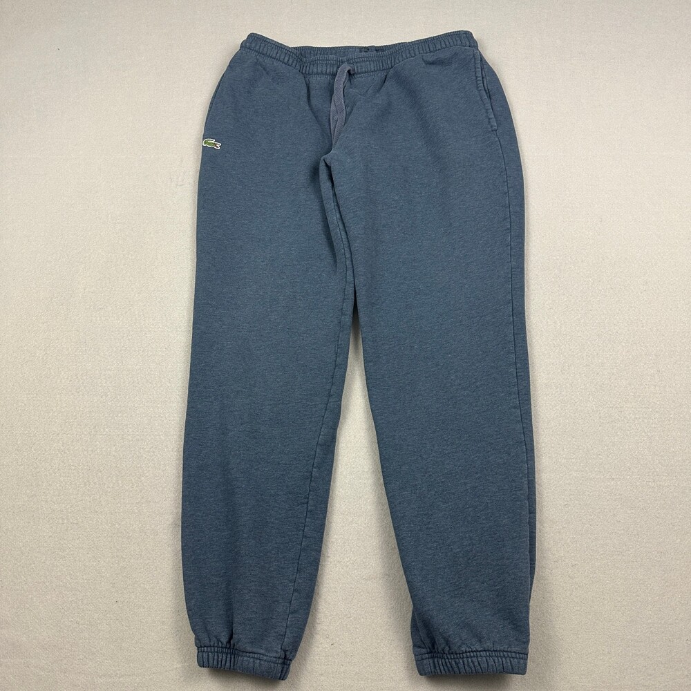 Lacoste Pants Men 2XL Blue Sport Fleece Cuffed Joggers Drawstring Heathered XXL